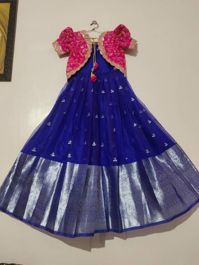AJD 7909 Soft Lichi Silk Designer Kids Wear Girls Gown Wholesale In Delhi