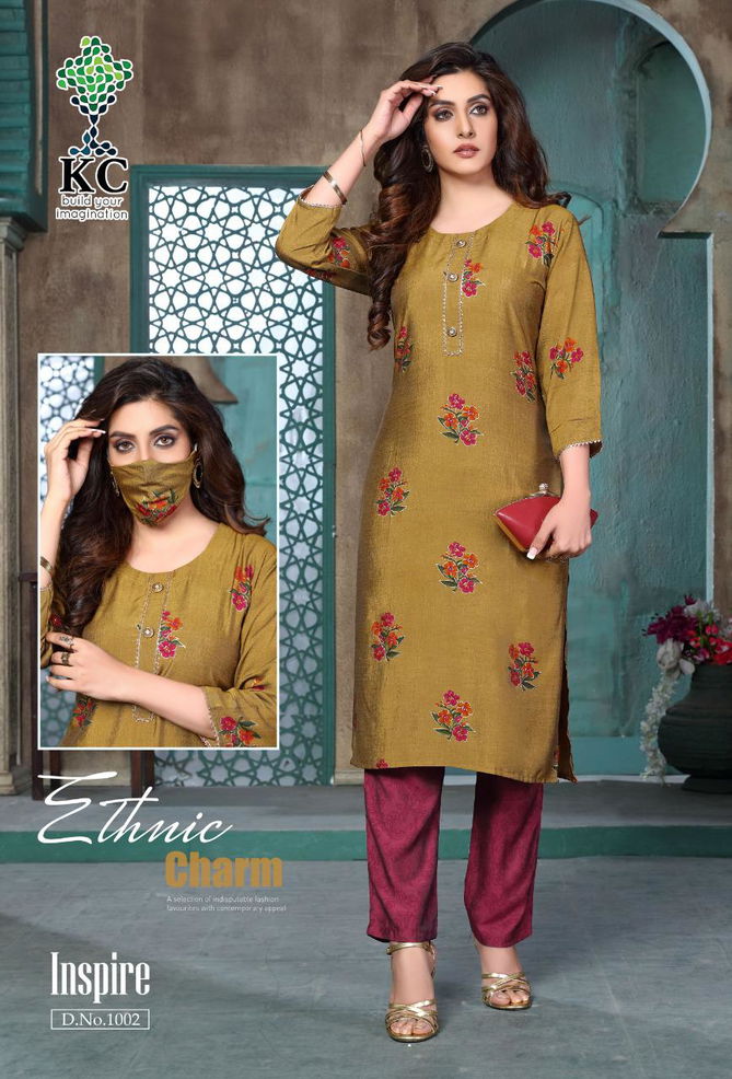 Kc Inspire Latest Designer Party Wear Printed Rayon Kurti With Bottom Collection