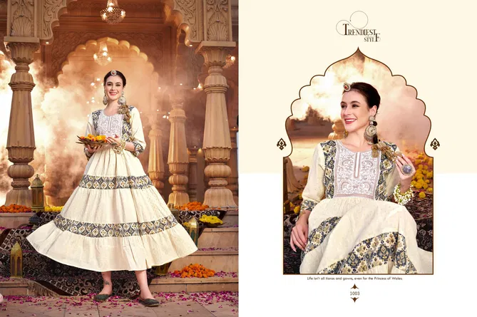 Kasturi By Poonam Cotton Jecard Long Anarkali Kurti Suppliers In India