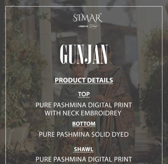 Glossy Simar Gunjan 774 Series Designer Party Wear Embroidered Pashmina Dress Material Collection