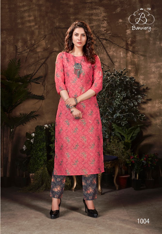 Banwery Bell Bottom Ethnic Wear Heavy Magic Slub with Guaranteed Foil Print in front and back Kurti With Bottom Collection