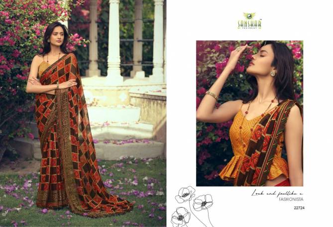 Sanskar Rahi 10 Fancy Wear Brasso Fancy Designer Ethnic Wear Saree Collection
