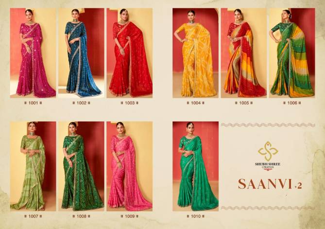 Saanvi Vol 2 By Shubh Shree Foil Print Moss Chiffon Party Wear Saree Wholesale Shop In Surat