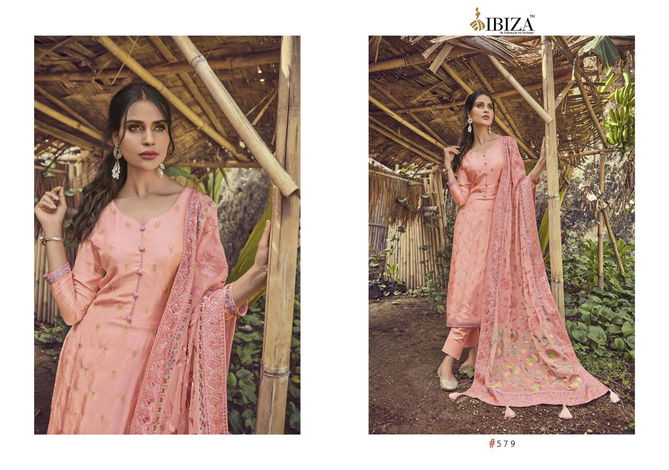 Ibiza Enara Fancy Festive Wear Pure Russian Silk Jacquard Designer Heavy Dress Material Collection
