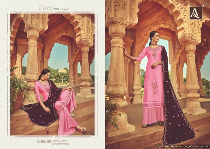 Alok Heritage Pure Satin Georgette With Heavy Embroidery with Sleeve Work & Hand Stone Work Heavy Embroidery Dupatta with Four Side Piping Lace