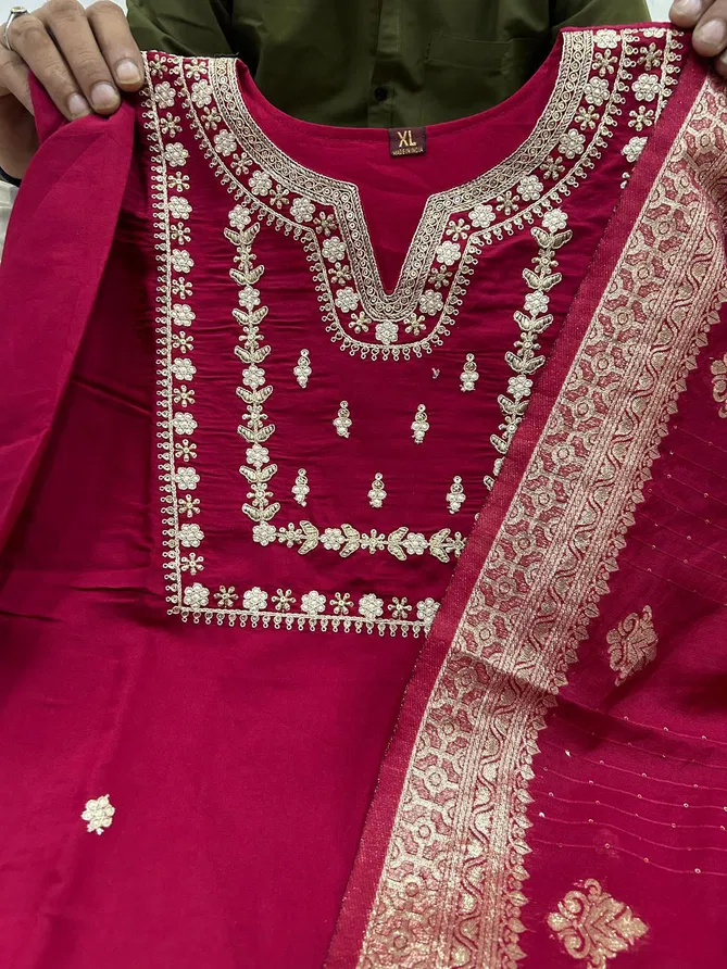 FVD Maroon Roman Silk Kurti With Bottom Dupatta Exporters In India