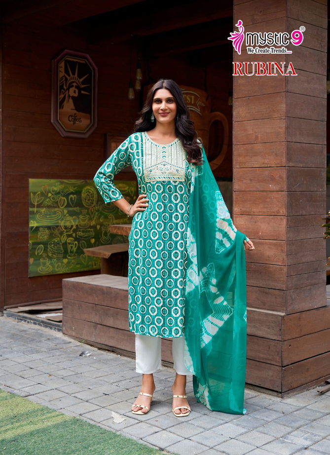 Rubina Vol 7 By Mystic 9 Rayon Kurti With Bottom Dupatta Suppliers In India