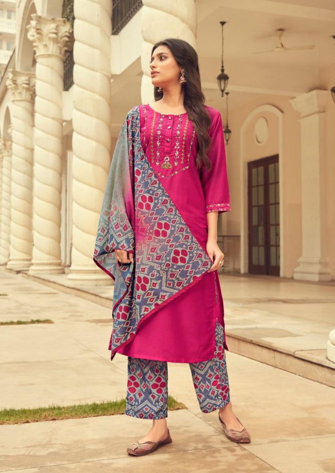 Vink Dreams Fancy Latest Collection Of Pure viscose silk With Handwork & Embroidery With Digital Printed Pant And Dupatta