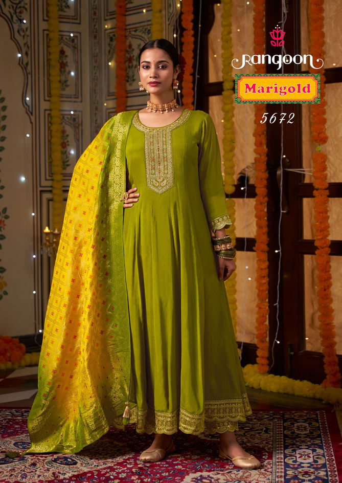 Marigold By Rangoon Silk Anarkali Readymade Suits Wholesale Price