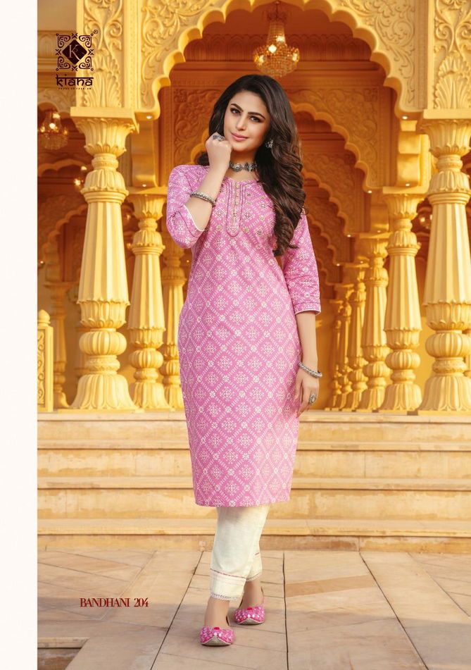 Kiana Bandhani 2 Latest Ethnic Wear Rayon And Cotton bandhani print Handwork Kurti With Bottom Collection