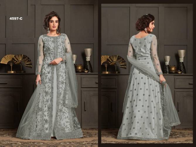 Super Hit 4597 Colors wedding Wear Heavy Butterfly Net Embroidery and Cording Work Top And Slives Four Side Work Dupatta Salwar Suits Collection