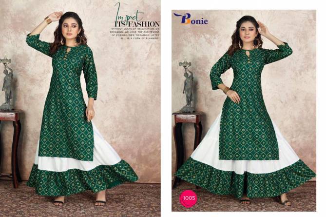 Bonie Cocktail Fancy Festive Wear Rayon Printed Kurti With Skirt Collection

