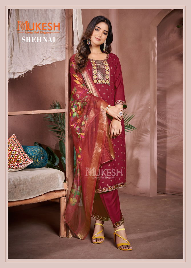 Shehnai By Mukesh Foil Butty Rayon Top With Bottom Dupatta Wholesale Shop In Surat