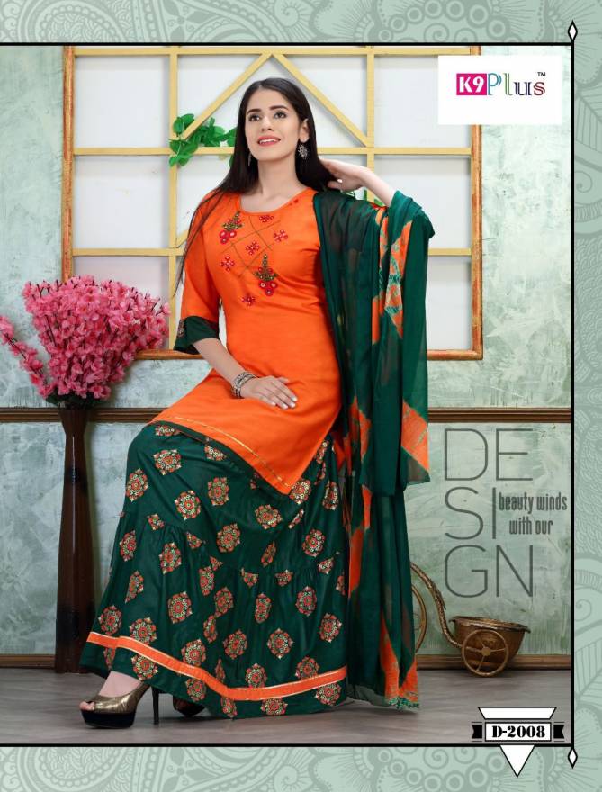 K9 Lilly Fancy Wear Heavy Rayon with Embroidery work Long Kurtis And Skirt With Dupatta Collection
