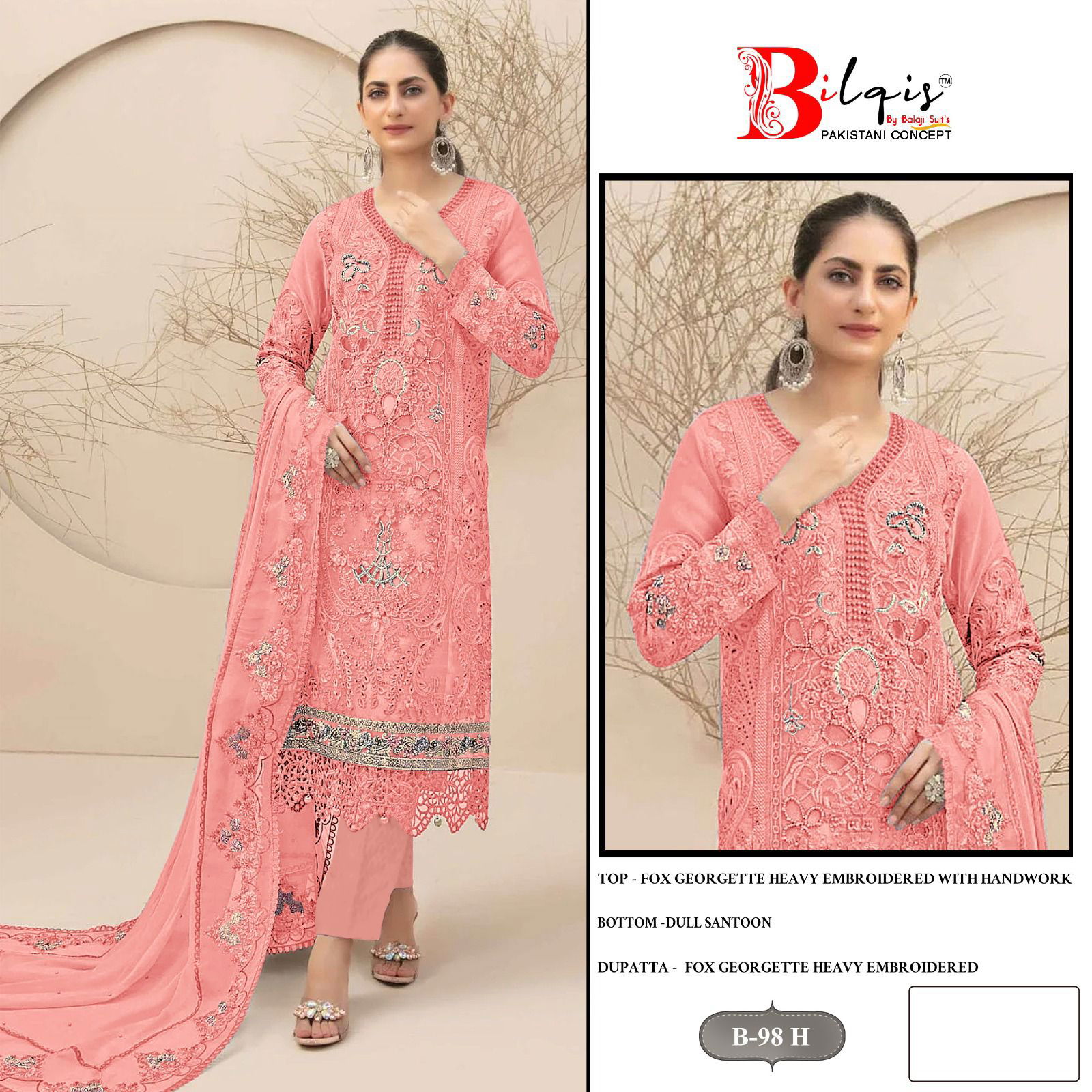 Bilqis B 98 E To H Faux Georgette Wholesale Pakistani Suits Suppliers In Mumbai