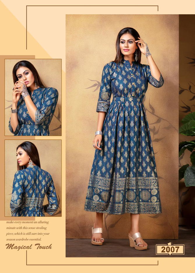 Ft Falak Repeat Latest fancy Designer Heavy Rayon Gold Print Stylish Look Kurti Collection
