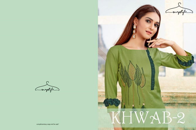 SNAPSTYLE KHWAB VOL-2 Latest Design Festive Wear Cotton Kurti With Embroidery And Hand Touch Pant Collection