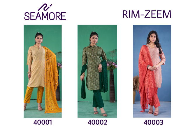 Rim-Zeem By Seamore Cotton Blend Printed Kurti With Bottom Dupatta Suppliers In India