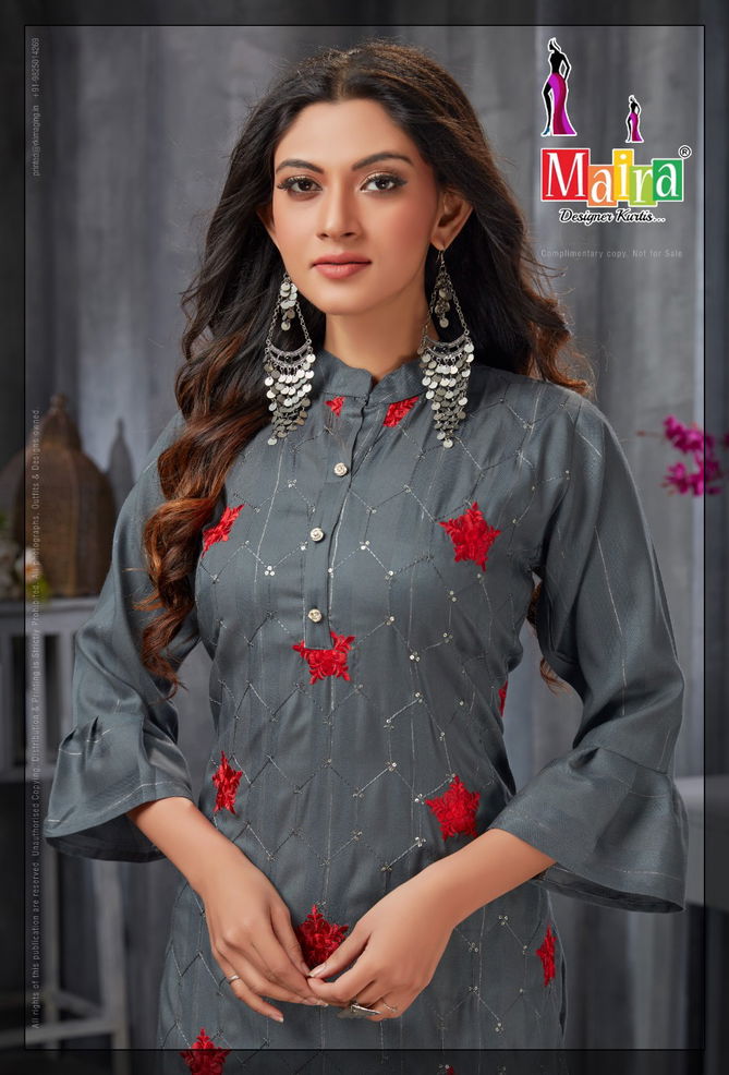 Maira Titlee 4 Heavy Party Wear Rayon Embroidery Kurti Collection