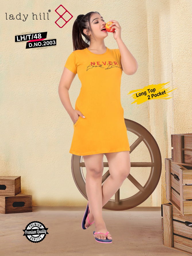 Lady Hill Tshirt 48 :Latest Fancy Regular Casual Wear Hosiery Cotton Long Pocket T-shirt Collection
