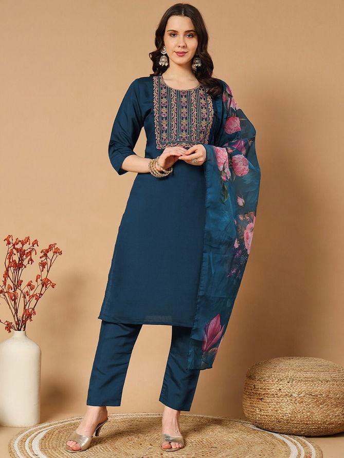 Vt Designer Roman Silk Kurti With Bottom Dupatta Suppliers In India