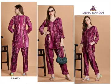 Co Ord Set Vol 7 By Jisha Printed Polyester Silk Kaftan Cord Set Islamic Kaftan Suppliers In India