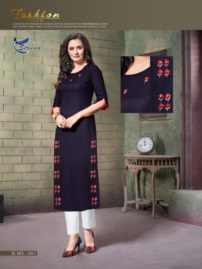 Seriema Remix Heavy Fancy Designer Rayon With Embroidery Casual Daily Wear Kurti Collection
