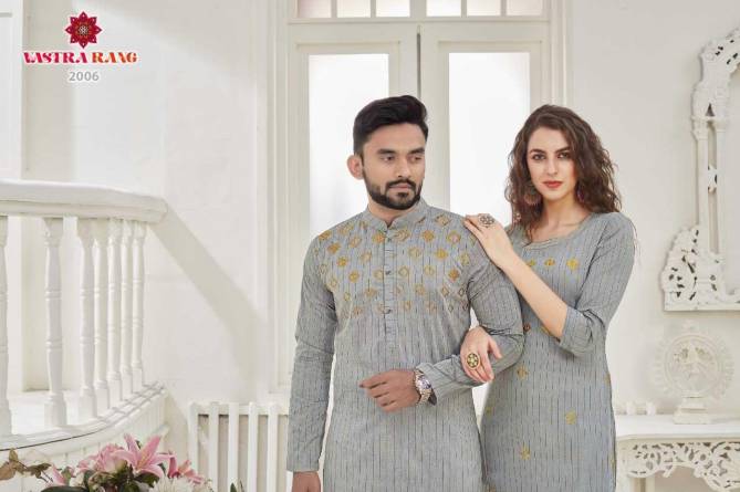 VASTRA RANG RAM-LEELA VOL-2 Fancy Party Wear Pure Cotton With Slub Strip With Embroidery Work Couple Combo Collection
