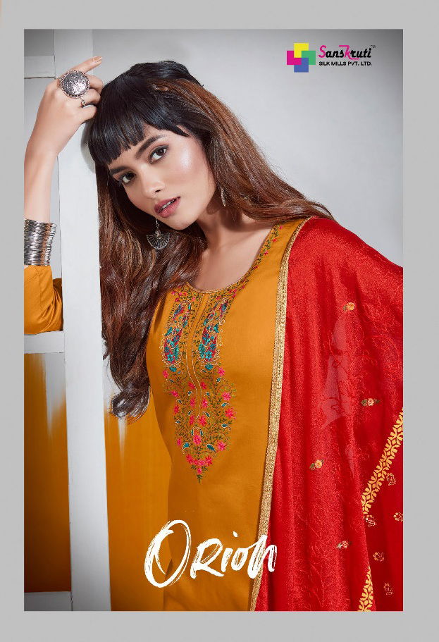 Sanskruti Orion Festive Wear Silk Heavy Embroidery Designer Dress Material Collection
