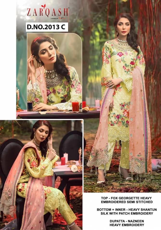 Zarqash Adan Hits 2013 Latest Fancy Designer Festive Wear Fox Georgette With Embroidery Work Pakistani Salwar Suit Collection
