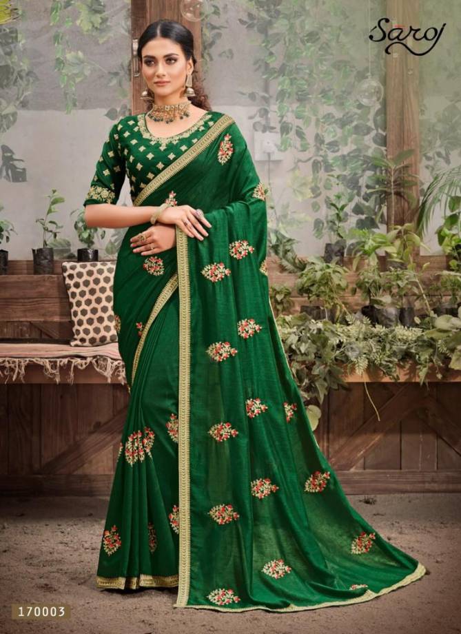 Saroj Rose Marry Festive Wear Designer Silk Heavy  Embroidery Saree Collection
