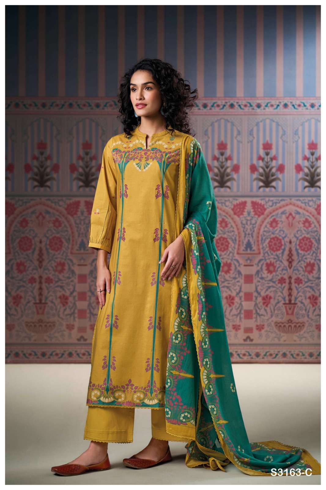 Victoire 3163 By Ganga Cotton Printed Embroidery Dress Material Exporters In India