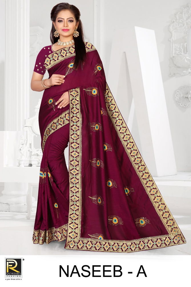 Ronisha Naseeb Fancy Latest Festive Wear Designer Vichitra blooming Art Silk Saree Collection