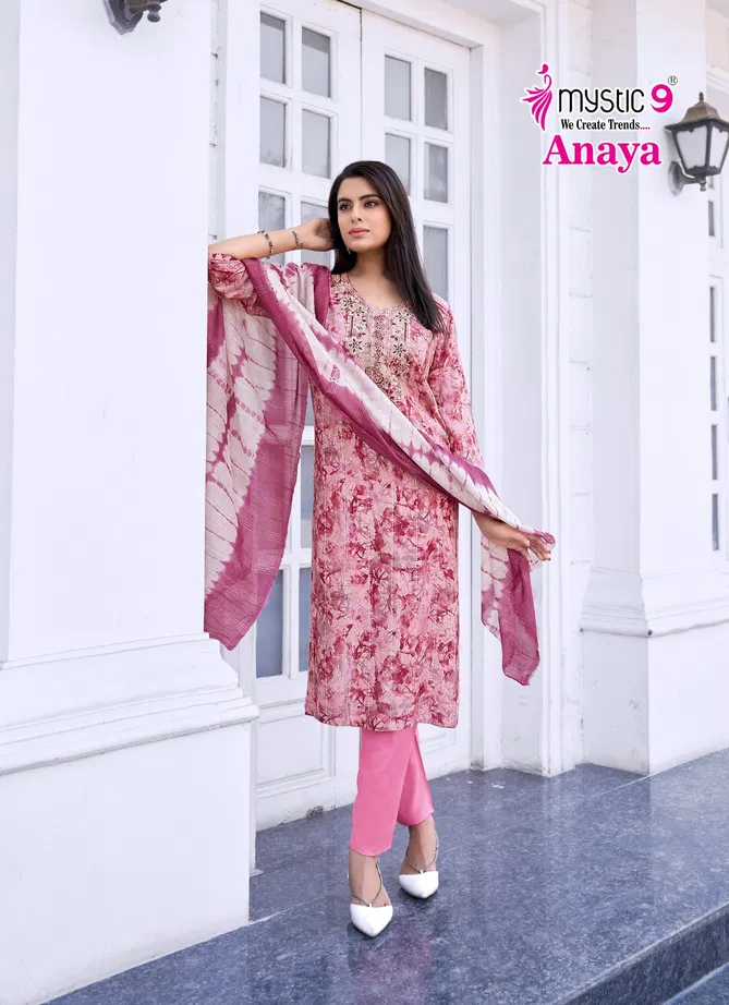 Anaya Vol 1 By Mystic 9 Rayon Embroidery Kurti With Bottom Dupatta Exporters In India