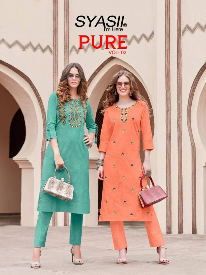 Syasii Pure 2 Fancy Ethnic Wear Cotton Embroidered Kurtis With Bottom Collection
