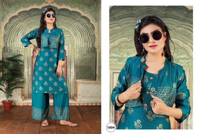 Ft Pashmina  Latest Fancy Designer Festive wear Rayon Foil Printed Kurti With Bottom Collection
