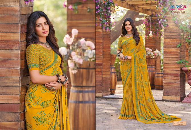 Crepey Colla Vol 21 By Vipul Crape Printed Daily Wear Saree Wholesalers In Delhi