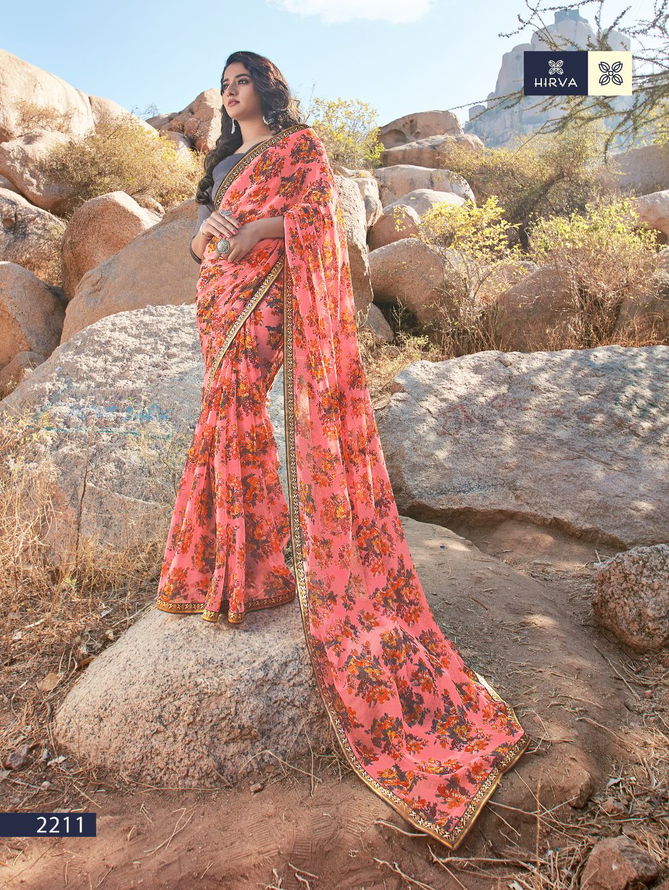 Hirva Flowery Casual Wear Printed Georgette Saree Collection
