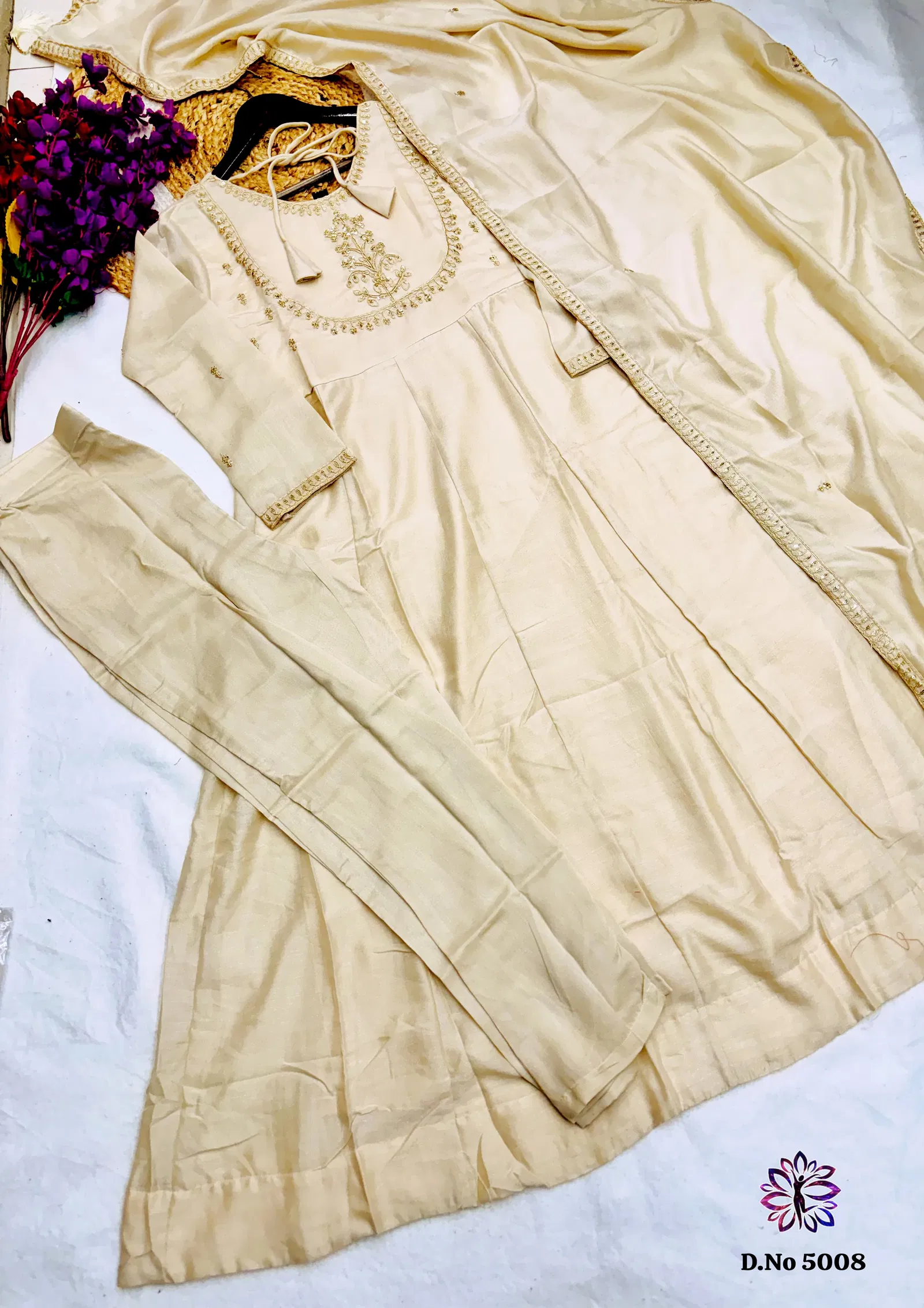 Cream Colour KF 5008 Kalaai Embroidery Kurti With Bottom Dupatta Wholesale Online