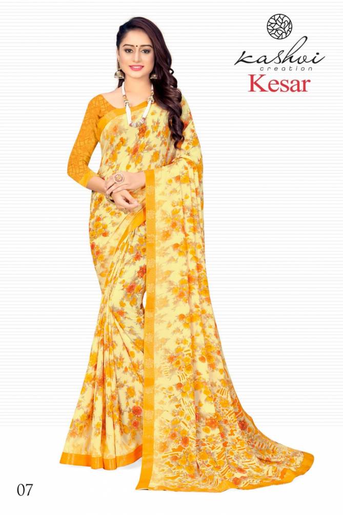 Kashvi Kesar Casual Regular Wear Printed Chiffon Designer Saree Collection
