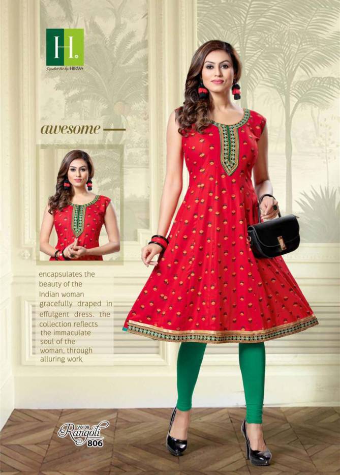 Hirwa Rangoli 8 Latest fancy designer Casual wear Anarkali Embroidery Kurtis Collection
