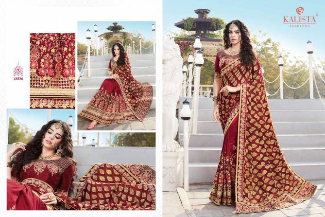 Kalista Nagma Latest Fancy Heavy Festive Wear vichitra silk Embroidery Worked Sarees Collection
