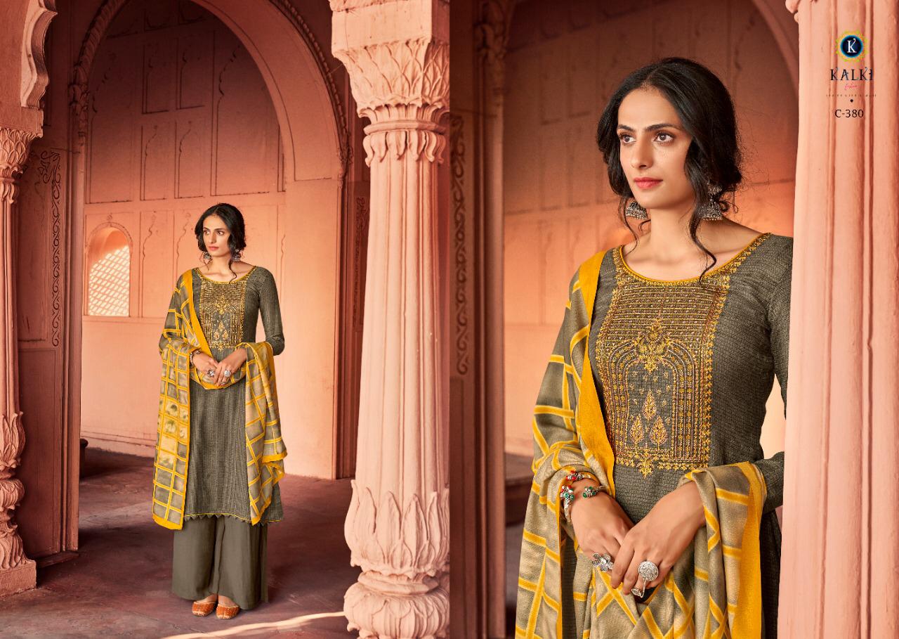 Kalki Hushna Pure Self Woven Pashmina Negative Print Designer Embroidered Party Wear Plazzo Suit Collection