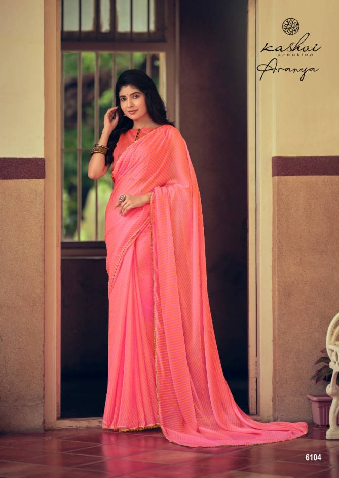 Kashvi Aranya Silk Chiffon With Goti Lace Printed Designer Saree Collection
