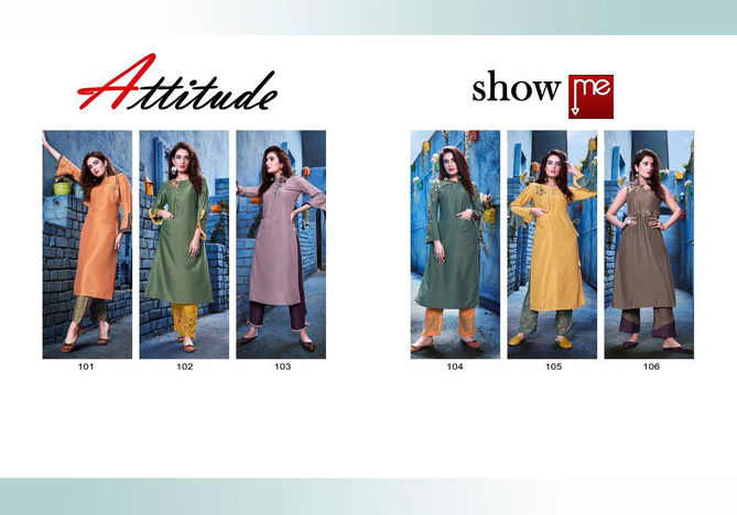 Attitude SHOW- ME Chinon Soft Silk Embroidered Premium Series of Kurti with Pant Classsy Style With it's Eye-Catching & Wonderful Collection