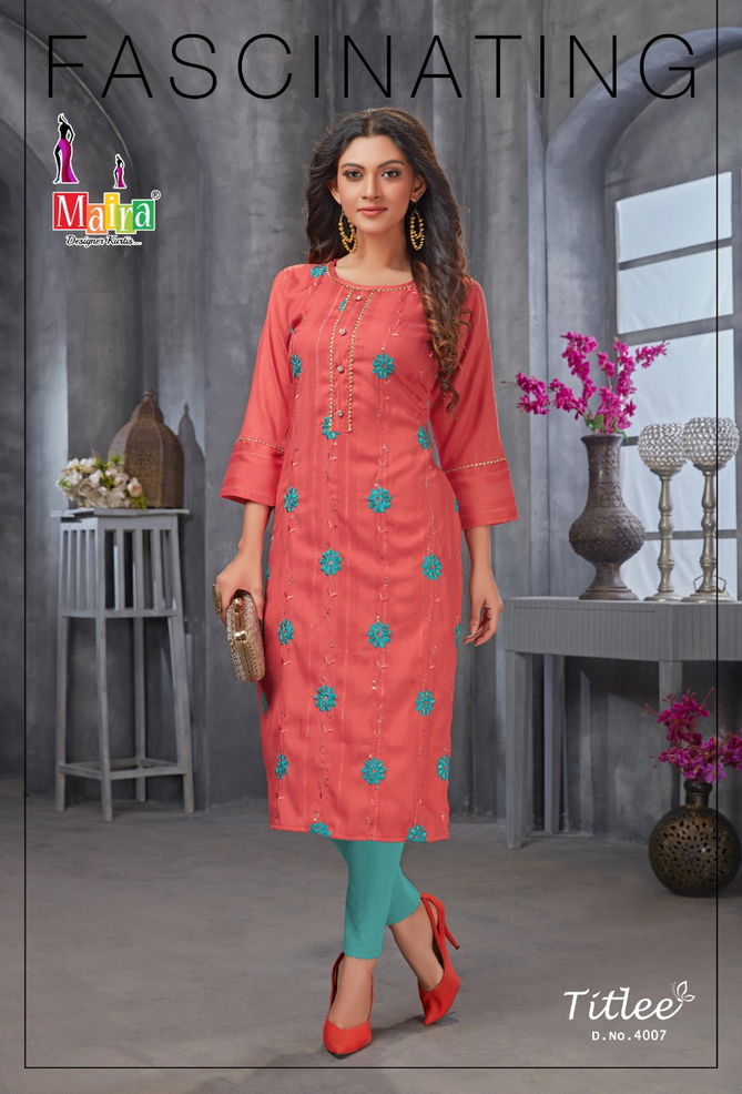 Maira Titlee 4 Heavy Party Wear Rayon Embroidery Kurti Collection