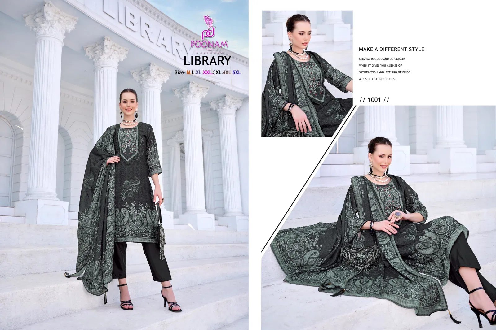 Library by Poonam Poly Crepe Kurti With Cotton Inner and Bottom Dupatta