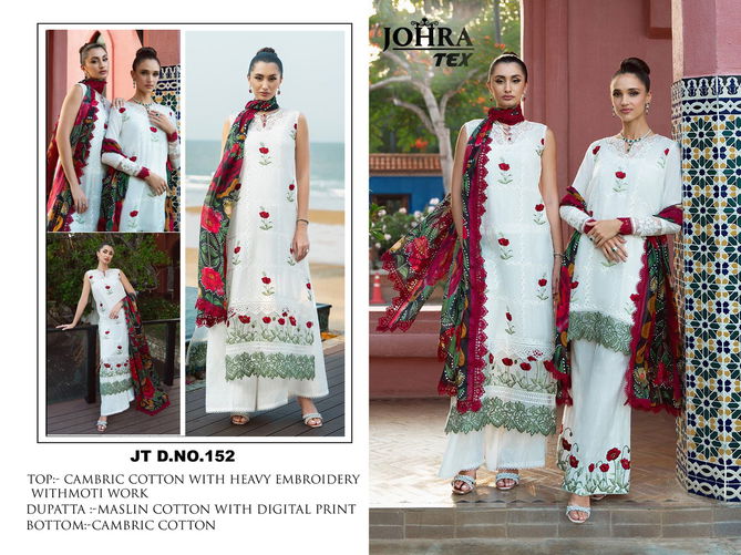 JT 152 Johra Tex Cambric Cotton Embroidery Pakistani Suit Wholesale Shop in Surat