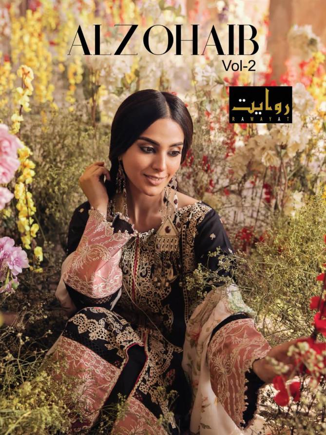 Rawayat Alzohaib 2 Lawn Collection 2021 Latest Fancy Casual Wear Designer Dress Material Collection
