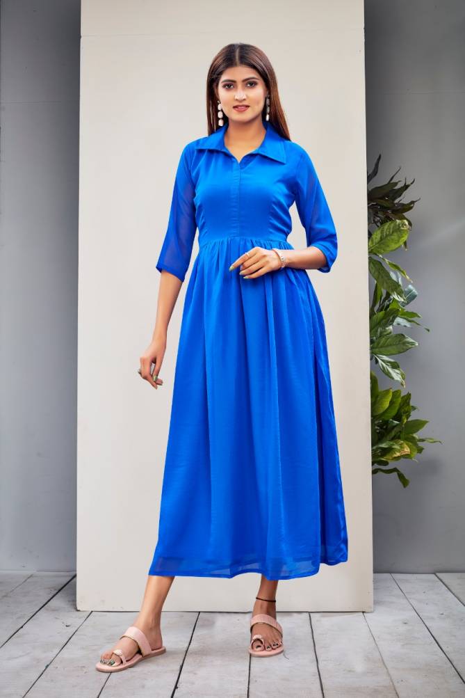 Western Gown 2 Fancy Latest Designer Ethnic Wear Long Kurtis 	Polly Georgette Collection
